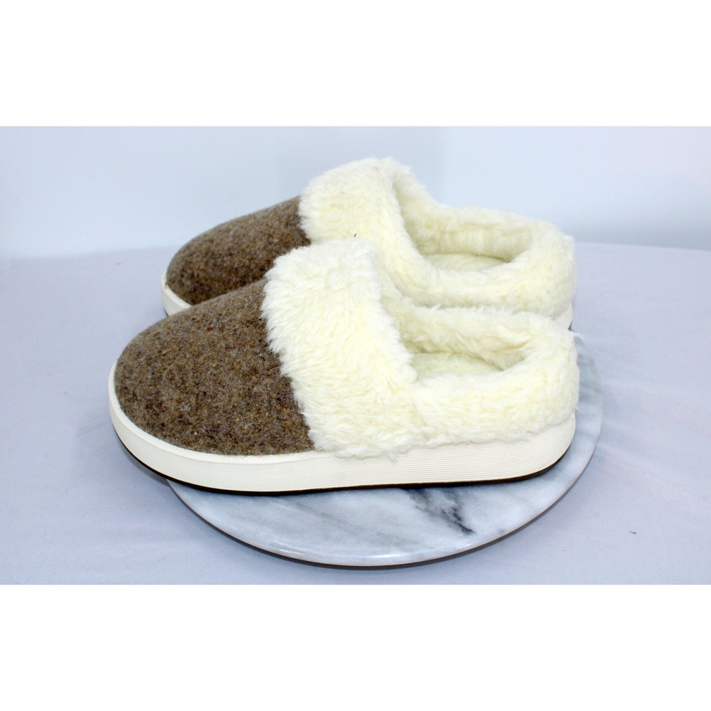 Allbirds Kiwi Slipper Brown Wool Cream Faux Fur Lining Slip On Mules W9 USW9